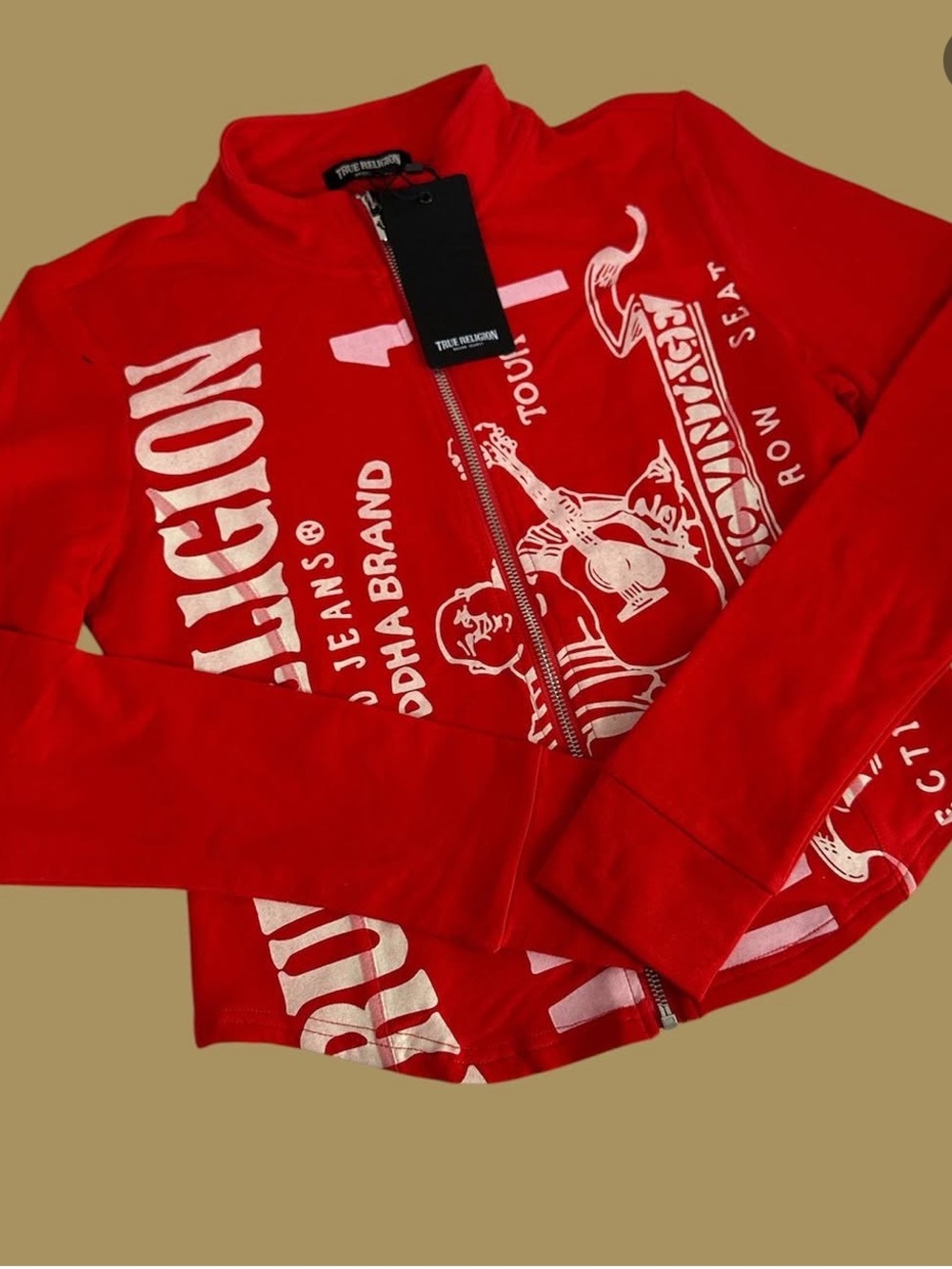 True Religion Red Men’s Athletic Shorts with White Graphic